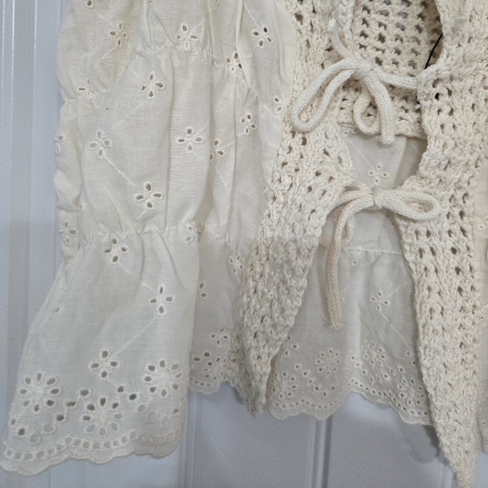 Zara Mixed Knit Top With Ties Sz M NWOT - Picture 7 of 10